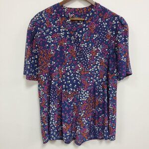Cocomo Womens Short Sleeve Floral Pleated Top Size 2X Blue Modest Office Career